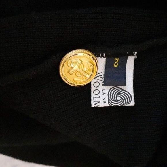 CARINE Paris Wool Cardigan Golden Metal Accent Nautical Buttons Front Pockets M - Picture 8 of 9